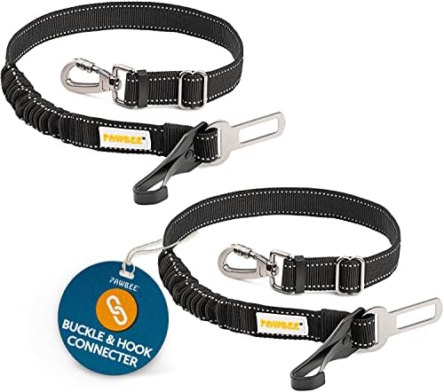 Pawbee 3-in-1 Safety Dog Seat Belt for Cars, Adjustable, Elastic Bungee Harness with Easy Clip for Medium to Large Dogs, 2 Pack by PAWBEE%C2%AE