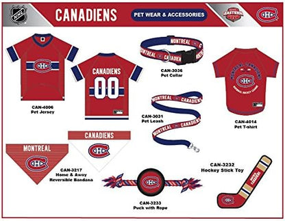 Pets First Dog Rubber Toy with Heavy-Duty Rope Tug. NHL Montreal Canadiens Puck Toy for Dogs & Cats. Play Hockey with Your Pet!