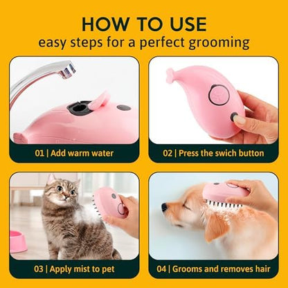 Cat Steam Brush for Shedding Pets 3 in 1 Function, Spritz Defur Comb for Kittens, Steamy Hair Rake for Long-Haired Dogs, Steamer Brush for Massage, Grooming and Removing Loose Hair - Image 5