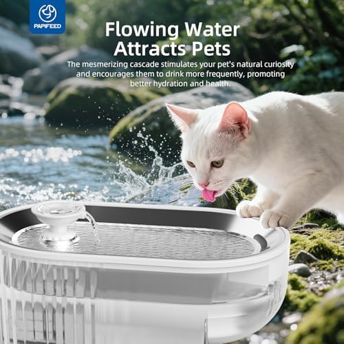 Cat Water Fountain Stainless Steel with a Silicone Mat, 84oz/2.5L Automatic Cat Water Fountain with Water Level Window and LED Light, Quiet Low Power Cat Water Bowl & Cat Water Dispenser(White) - Image 4