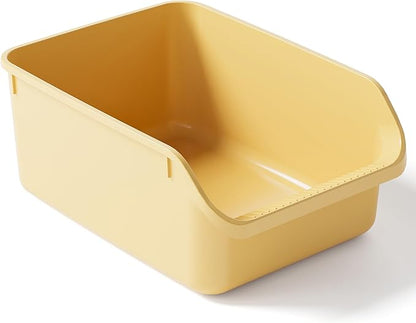Cat Litter Box with High Sides Anti-Splashing for Indoor Cats Low Entry Kitty Litter Boxes (Yellow)