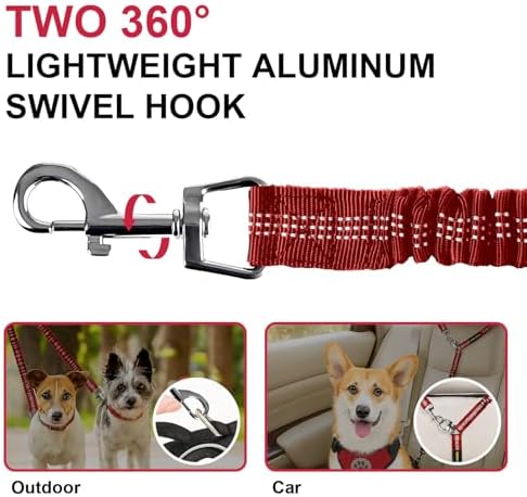 MingXpet 2 Dog Leash, Dog Leash for 2 Dogs, 360° Swivel No Tangle Double Walking Training Leashes for Large Dogs that Pull, Comfortable Shock Absorbing Reflective Bungee, Red - Image 3