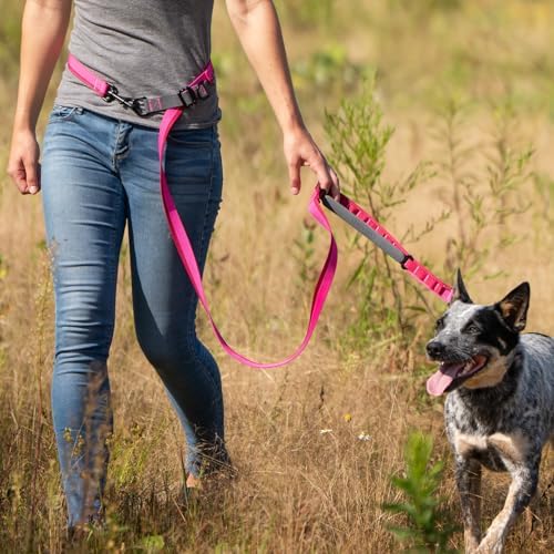 Cross Body Dog Leash - Waist or Shoulder Leash for Walking and Hiking with Medium and Large Dogs, Adjustable 4 to 6 FT Outdoor Bungee Lead with Traffic Handle by Nuvuq (18-120 lbs, Pink) - Image 6