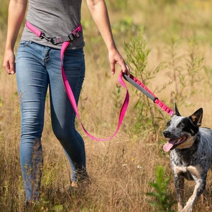 Cross Body Dog Leash - Waist or Shoulder Leash for Walking and Hiking with Medium and Large Dogs, Adjustable 4 to 6 FT Outdoor Bungee Lead with Traffic Handle by Nuvuq (18-120 lbs, Pink) - Image 6