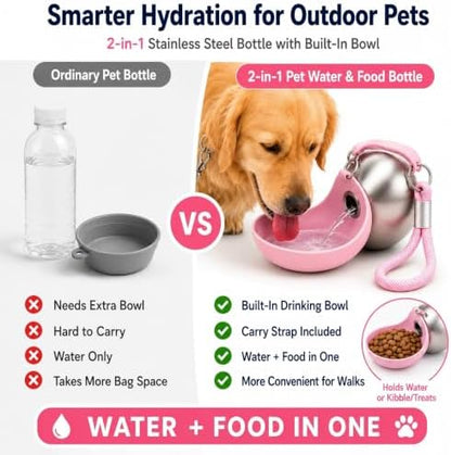 Dog Water Bottle Portable Travel Pet 2-in-1 Stainless Steel Bowl - Image 3