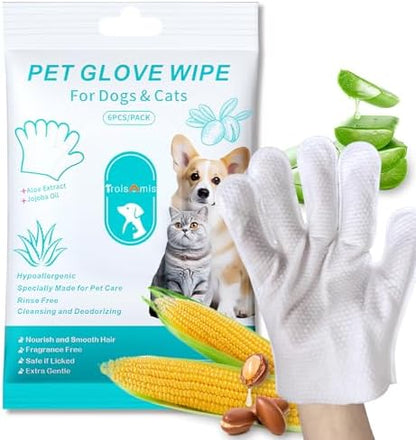 TroisAmis Thick Pet Glove Wipes for Dog & Cat Unscented, Cleaning & Deodorizing Grooming Gloves Wipes, No-Rinse Grooming Wipe for Daily Care and Travel, Ears Face Paws Butt Clean,Hypoallergenic&Gentle by TroisAmis
