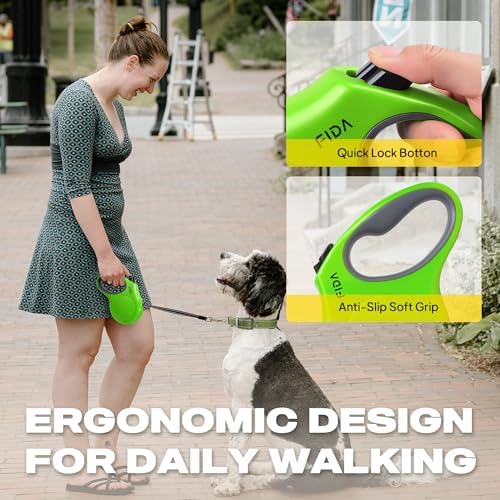 Fida Retractable Dog Leash, 16ft Heavy Duty Pet Walking Leash for Large Dog up to 110 lbs, Tangle Free. One-Hand Brake (Large, Green) - Image 5
