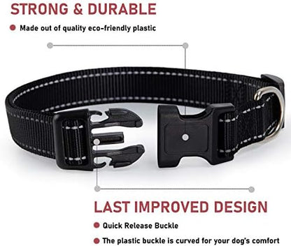 Reflective Dog Collar with Buckle Adjustable Safety Nylon Collars for Small Medium Large Dogs, Black XL - Image 2