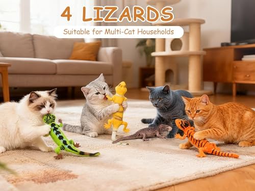 Catnip Toys, Catnip Lizard Toys for Indoor Cats, 4-Pack Interactive Cat Kicker Toys for Teeth Cleaning & Boredom Relief, Durable Plush Cat Toys for Kitten and Adult Cats, for Cat Lovers - Image 2