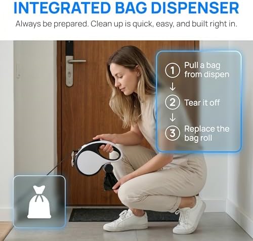 26ft Retractable Dog Leash Durable for Dog up to 110lbs, White - Image 5