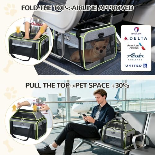 Lekereise Top-Expandable Pet Carrier 17x11x9.5 Inch Alaska Hawaiian Airline Approved Soft Sided Underseat to 12lbs Travel Carriers for Small Dogs and Cats with Locking Safety Zippers Anti-Scratch Mesh - Image 5