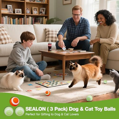 SEALON BL01A01 Green 3 Pack Rechargeable Cat Interactive Ball Toy with Durable ABS Shell & Quiet Motor for Indoor Cats & Multi-Cat Families, Ideal for Cat Rooms, Entryways, Bathrooms & Leisure Spots - Image 5