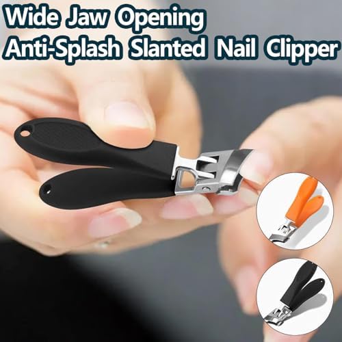 Generic 2PCS Wide Jaw Opening Anti-Splash Slanted Nail Clipper, Curved Toenail Clippers for Thick Toenails, Ingrown Nail Clippers, Black+Orange - Image 6