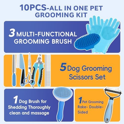 Bath Grooming Kit for Pets, 10pcs Dog Brush for Shedding with Dog Nail Clipper and Trimmer, Dog and Cat Grooming Supplies, Dematting Comb for Dogs, Pet Bath Supplies - Image 2