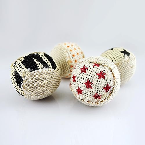 TTcat Canvas Burlap Cat Toy Balls, 4 Pack Natural Woven Linen Cat Play Balls, Durable Textured Kitten Chew Chase Toys, Lightweight Interactive Cat Ball Toys for Indoor Kittens & Cats. - Image 6