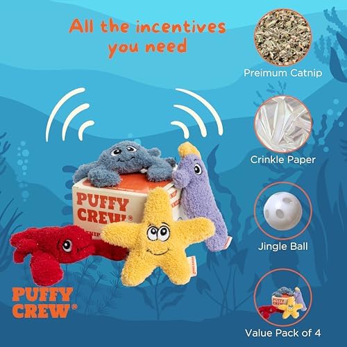 4 Pack Interactive Catnip Cat Plush Toy, Ocean Theme Set, 5'', for All Breed Size Cats (4 in 1) - Image 2