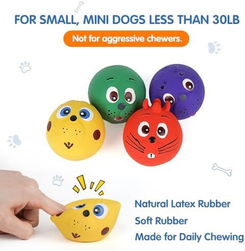 Dog Ball Toy, Smiley Face Squeaky Dog Toys Soft Dog Balls Latex Rubber Squeak Dog Toys for Small Medium Puppy Pet Dog (4 Pack) - Image 2