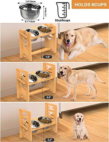 Vantic Elevated Dog Bowls, Adjustable Bowl Stand Large/XLarge, Natural - Image 2