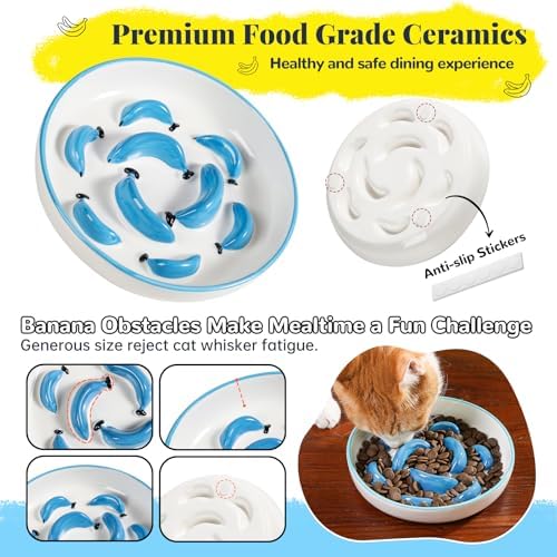Ceramic Slow Feeder Cat Bowl, 6.3'' Wide Whisker Friendly Cat Puzzle Feeder - Image 4