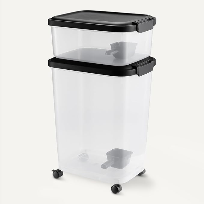 Amazon Basics Pet Food Storage Container Set, 30lbs and 10lbs with Scoop, for Dogs and Cats
