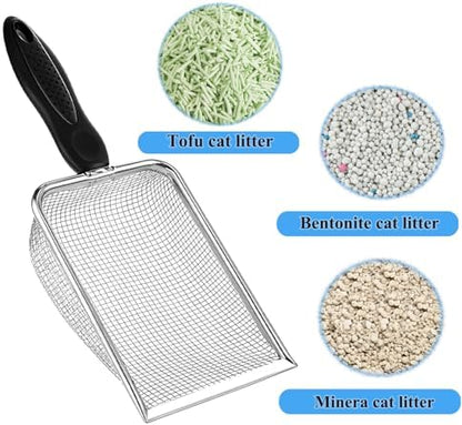 Cat Litter Scoop, Stainless Steel Cats Sturdy Mesh Scooper Kitty Metal Scooper Long Handle Scooper Shovel Sifter for All Litter Types Metal Cat Scooper for Litter Box - Image 2