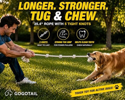 35" Dog Rope Tug Toy – 5-Knot Cotton Rope, Perfect Balance for Tug & Chew, Durable Interactive Toy for Medium & Large Dogs (22–88 lbs), Indoor & Outdoor, Washable, White - Image 2