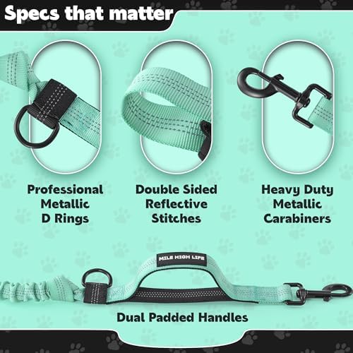 Mile High Life Hands Free Leash, Waist Leash for Dog Running Training and Jogging, Adjustable Belt with Double Padded Handle, Reflective Bungee for Medium Large Dogs (Teal, 7FT) - Image 6
