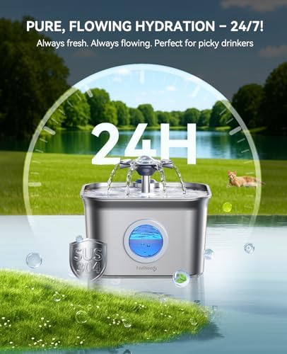 Stainless Steel Cat Water Fountain, 2.8L with 20dB Ultra-Quiet Pump- Ideal for Timid Pets, LED Water Level Window, Dishwasher Safe, 24/7 Circulation- Includes 9 Replacement Filters - Image 2