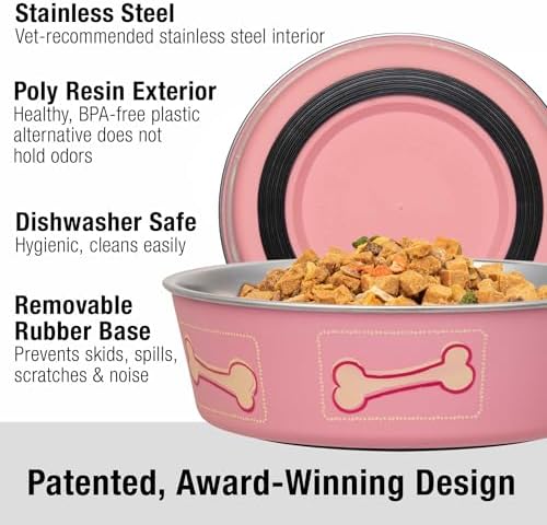 Loving Pets Bella Dog Bowls- Stainless Steel Dog & Cat Bowls - Spill Proof Dog Food Bowl, Cat Bowl, Puppy Essentials & Pet Supplies Great for Home & Travel (Small 10-20 lbs, Coastal Pink) - Image 2