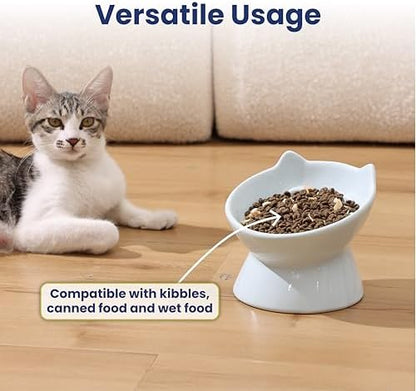 PawsPik Lynx Ceramic Raised Slow Dog & Cat Elevated Food Bowl, Sky Blue - Image 6