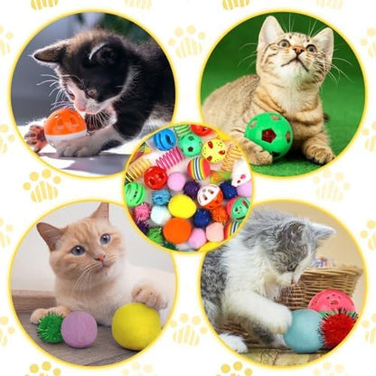 QUOZUO Kitten Toys, 60PCS Cat Balls Springs Toy Set, Cat Mouse Toy, Kitten Sparkle Crinkle Balls Furry Soft Pom Pom - Image 6
