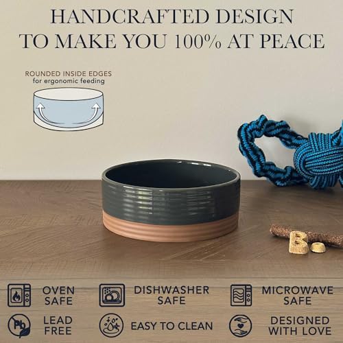 Mora Ceramic Pet Bowl Size Medium - Food/Water Dish for Large Puppies, Cats, Retrievers, Medium Sized Dogs, ect. 28oz or 4 Cups - Basic Bowls for Your Dog or Cat, Mix and Match for a Set - Charcoal - Image 3
