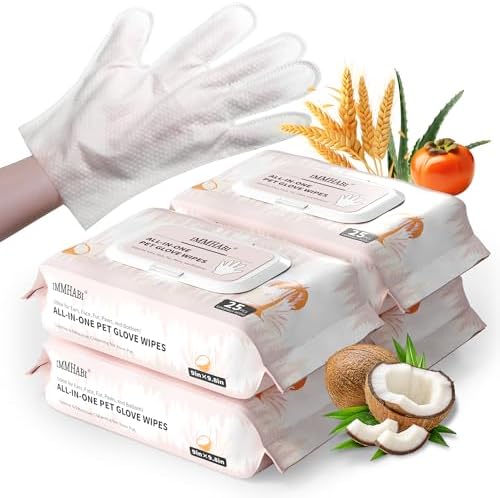 IMMHABI 100 Count Cleaning Deodorizing Pet Glove Wipes for Dogs & Cats by IMMHABI