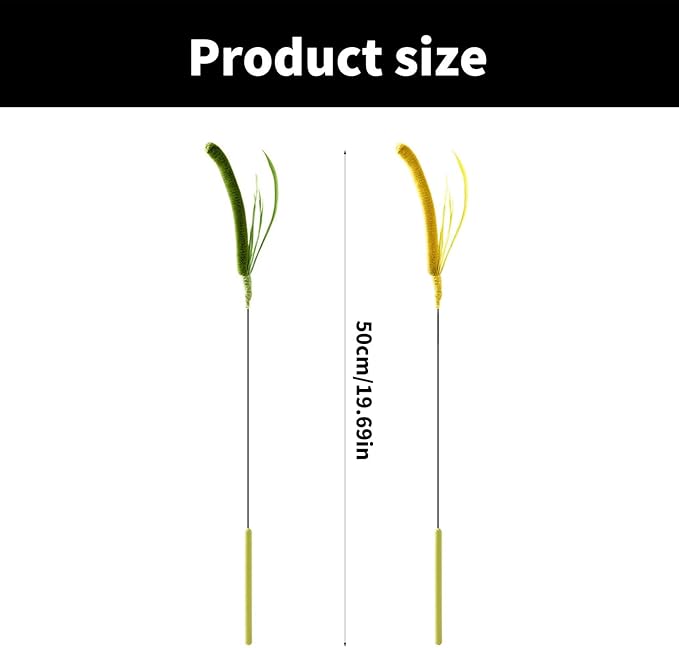 Interactive Cat Teaser Toy Wand with Furry Faux Grass for Indoor Play Grass Teaser Cat Toy Wand Stick