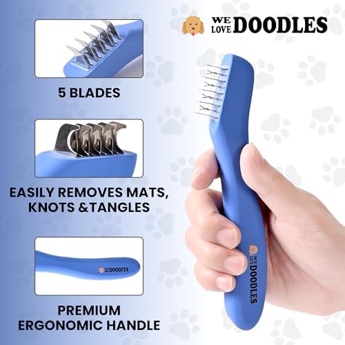 Dematting Comb for Dogs, Undercoat Rake Grooming Tool, Mat Remover, 5 Blade - Image 2