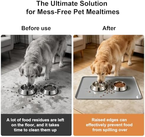 Large Waterproof Silicone Pet Feeding Mat Nonslip Raised Edges 19"x12" Gray - Image 2