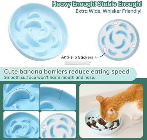 2 Pcs Ceramic Cat Slow Feeder Bowl Set, 6.3" Wide, Slow Eating 5X - Image 4