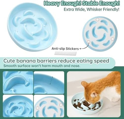 2 Pcs Ceramic Cat Slow Feeder Bowl Set, 6.3" Wide, Slow Eating 5X - Image 4
