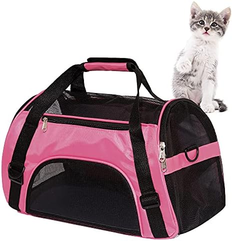 MuchL Cat Carrier for Cats Soft-Sided Travel Pat Carrier for Cat with Wooden Padding Board Airline Approved Lightweight Comfortable Cat Bag for Puppy Small Pets (Small, Pink) by MuchL