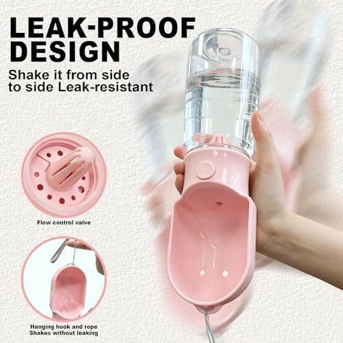 Pink Large Portable Dog Water Bottle(17oz) with Food Container - Image 4