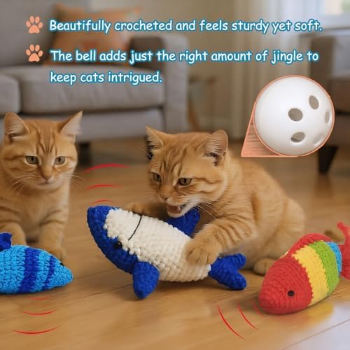 Catnip Fish Toy - Hand-Crocheted with Real Catnip & Bell, Interactive Kicker Toy for Cats Kitten, Soft & Safe for Biting - Image 6
