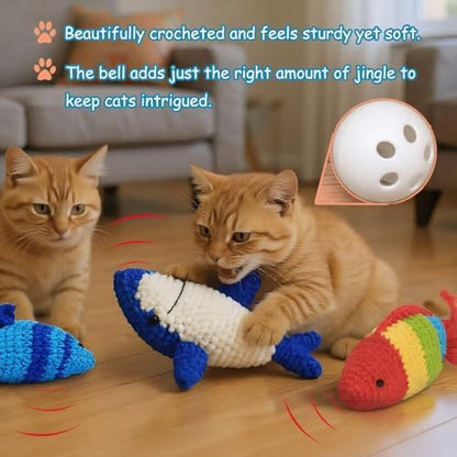Catnip Fish Toy - Hand-Crocheted with Real Catnip & Bell, Interactive Kicker Toy for Cats Kitten, Soft & Safe for Biting - Image 6