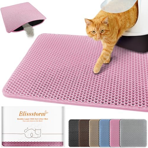 Cat Litter Mat 12"x12",Double Layer EVA litterbox Mat, Pink by BLISSSTORM