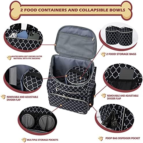 BAGLHER Dog Travel Bag Backpack, Airline Approved Pet Supplies Backpack, Dog Travel Bag with 2 Silicone Collapsible Bowls and 2 Food Baskets DLBlack - Image 2