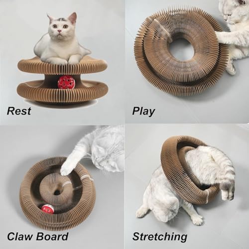 Kitty Curls Cat Toy,Cardboard Cat Scratcher,Magic Organ Cat Toy,Foldable Recyclable Cat Accordion Toy for Indoor Cat Playing,Interactive Scratch Pad with Toy Ball(2pc) - Image 6