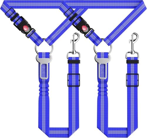 Seyezo Dog Car Seat Belt for Car, 2 Piece Set Retractable Dog Car Harness Adjustable Reflective Dog Seatbelt for Vehicle Headrests, Dog Safety Restraint Seatbelt Heavy Duty& High Elastics, Navy Blue by Seyezo