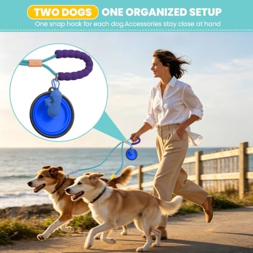 Double Dog Leash, Hands Free Dog Leash Set w/Sponge Handle, Adjustable 4.9-9.8ft for Walking Jogging Running Training, Multifunctional Handheld Crossbody Waist for Small Medium Dogs - Image 4