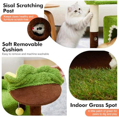 Woochpet Sunflower Short Cat Tree with Cat Scratching Posts Small Cat Tower - Image 4