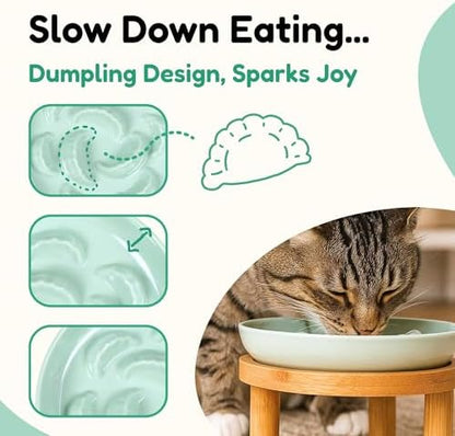 Slow Feeder Bowl, 6.3″ Elevated Cat Bowl with Stand, Melamine Wide Shallow Food Bowl, Whisker-Friendly Raised Plate, Wet Food Feeder for Slow Eating (Green) - Image 4