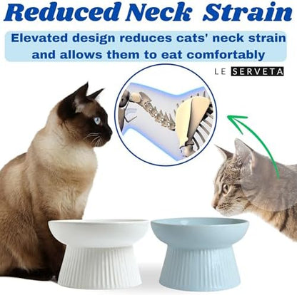 2 Pack Ceramic Slow Feeder Cat Bowl, Raised Puzzle Feeder, Anti-Vomiting, Elevated Food Bowl, Whisker Friendly (White, Blue) - Image 4